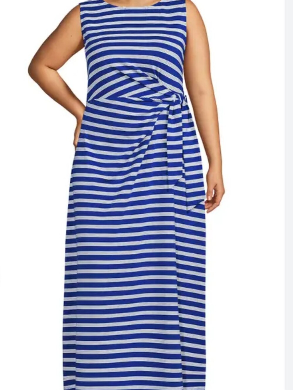 Lands' End Blue and White Striped Plus-Size Maxi Skirt with Waist Tie